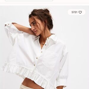 Free people xs White Ruffle-Hem Button-Up Top Bailey